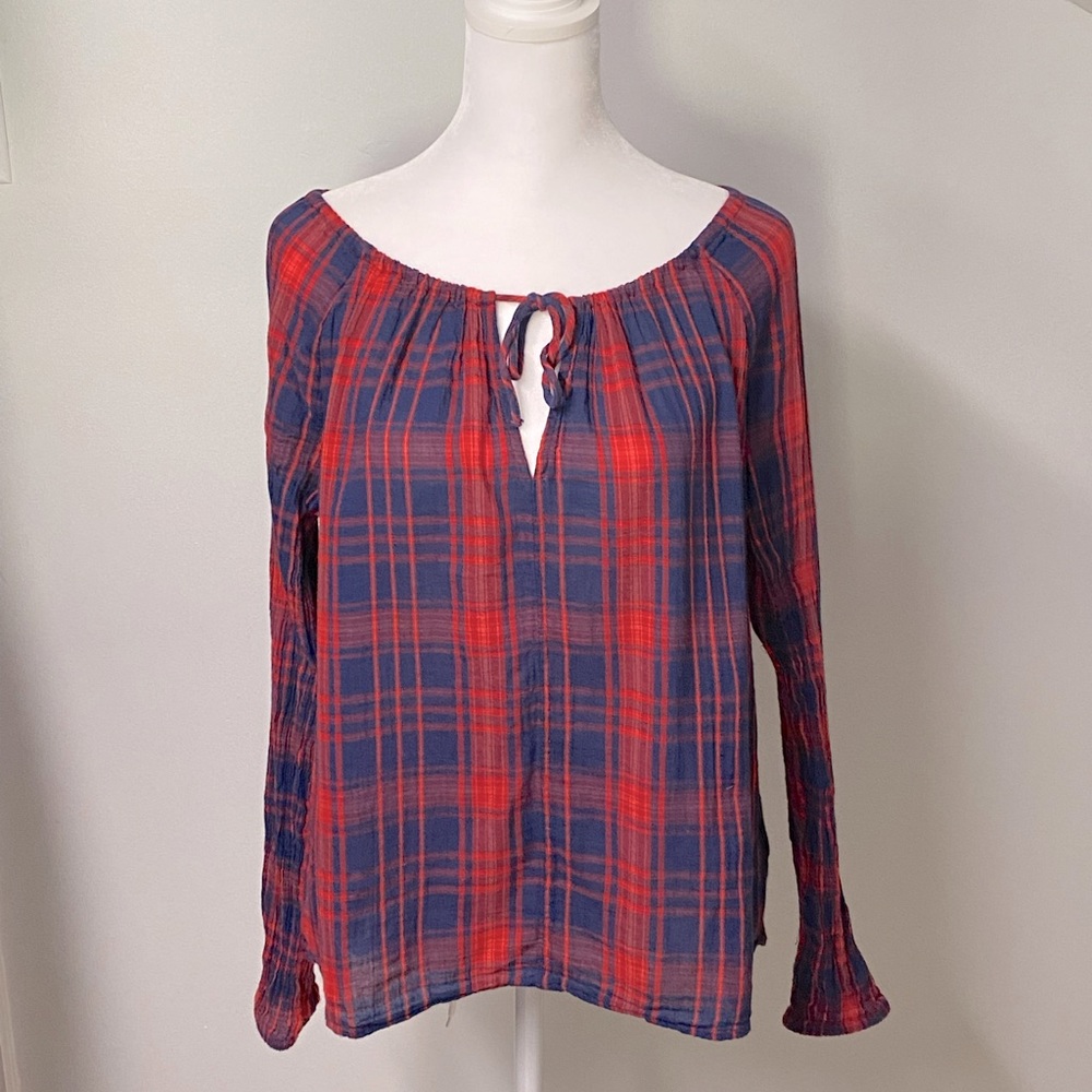 GAP Red/Navy Plaid Top
